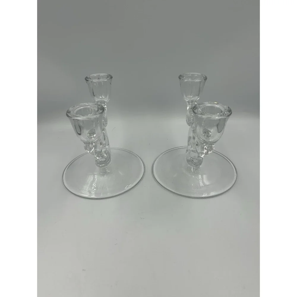 Vintage Glass Candlesticks Duette by Fostoria. 1930s to The 1940s Set of 2 Rare